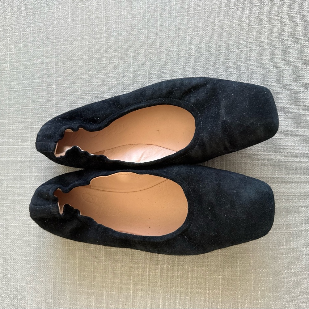 J Crew Square toe, black suede, ballet Flats size 6 1/2